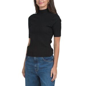 RAFIANA Black Short Sleeve Ribbed Turtleneck Sweater